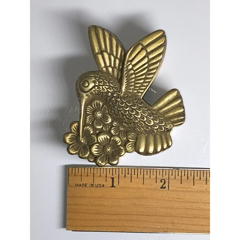 Metal Hummingbird, Flowers Trinket Ring Jewelry Box Gold Tone Red Velvet Lining‎